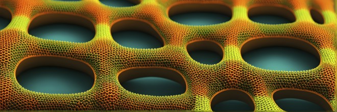 Nano material inspired by gecko feet with intricate patterns and vibrant colors representing