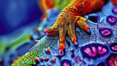 Nano material inspired by gecko feet with intricate patterns and vibrant colors representing