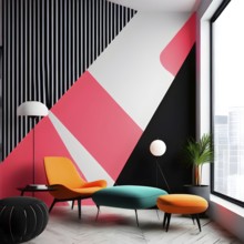 Abstract minimalist illustration theme in vibrant neon color accents symbolizing fun and ease, AI