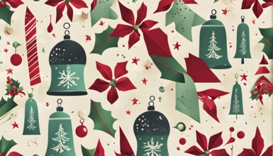 Abstract mix of traditional Christmas symbols arranged in a vibrant modern style, AI generated