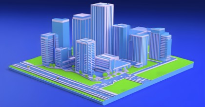 Three dimensional render of a model of a city, AI generated