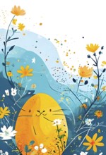 Abstract illustration of a Easter card with delicate colorful hand-drawn illustrations, empty space