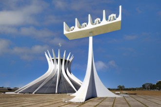 Roman Cathedral of Brasilia or Metropolitan Cathedral and Bell Tower, designed by Oscar Niemeyer,