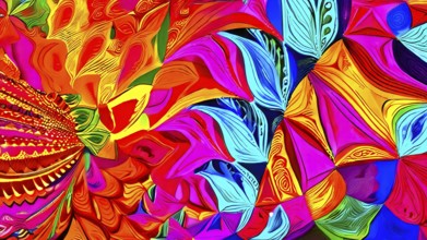 Illustration background featuring an mix of vibrant textiles with overlapping arrays of colors, AI