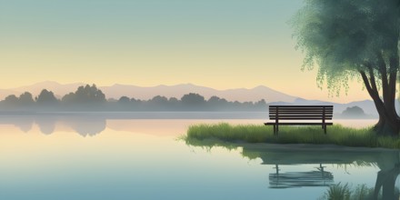 Serene landscape painting in pastel hues as symbol for relaxation, AI generated