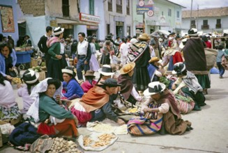 Indigenous street market, Huancayo, Peru, South America around 1962, South America