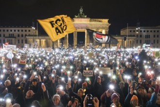 Overview of the demonstration in front of the Brandenburg Tor under the motto Sea of lights against