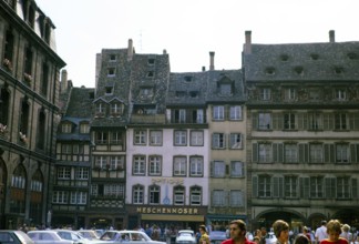 Historic medieval half-timbered buildings on the Place de la Cathedrale, city centre of Strasbourg,