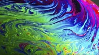 Dynamic abstract background with swirling liquid patterns and colorful light refraction, creating a