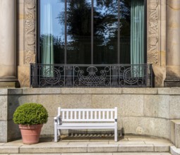 Bench in the park, Wiesbaden, Hesse, Germany, Europe