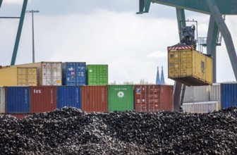 Cologne, North Rhine-Westphalia, Germany - Port of Cologne Niehl, container warehouse at the