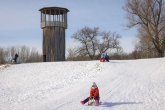 Recklinghausen, North Rhine-Westphalia, Germany - Sunny winter landscape in the Ruhr area, Emscher