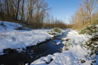 Bochum, North Rhine-Westphalia, Germany - Sunny winter landscape in the Ruhr area, ice and snow on