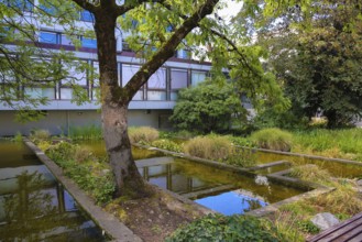 Outdoor area, water landscape, Reutlingen Town Hall, building ensemble from 1966, designed by