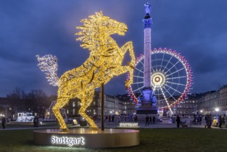 Stuttgart Christmas market in the evening. Traditional event with more than 3.5 million visitors