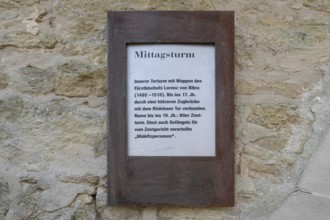 Information board about the Mittagsturm, part of the town fortifications, Iphofen, Lower Franconia,