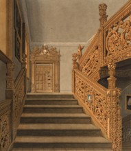 Staircase at Blithfield, country house in Staffordshire, England, digitally restored reproduction