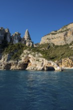 Rocky coast and beach, Cala Goloritze, Gulf of Orosei National Park, Parco Nazionale del