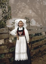 A Hardanger girl, Hardangerfjord, Norway, View from 1885, Historical, digitally restored