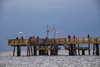 Baltic Sea beach, Baltic Sea coast with the Wustrow pier, evening mood, Baltic seaside resort