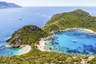 Porto Timoni Beach with turquoise blue sea on the island of Corfu, Greece, Europe