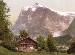 Grindelwald, Chalet und Wetterhorn, Bernese Oberland, Switzerland, Historic, digitally restored