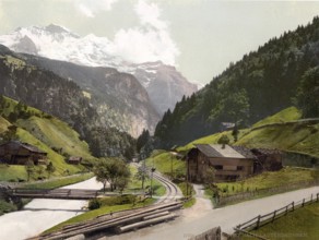 Lauterbrunnen Valley, Bernese Oberland, Switzerland, Historic, digitally restored reproduction from