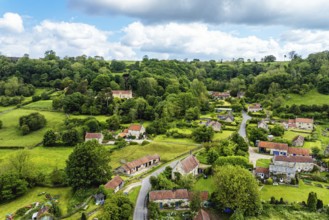 Farms and Fields over Rievaulx Village from a drone, North York Moors National Park, North