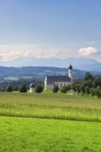 Pilgrimage church of St Marinus and Anian in Wilparting, cornfield, avenue, municipality of