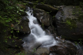 Waterfall on the Schenner Waalweg, Neuwaal, stream, long exposure, Schenna, Scena, South Tyrol,