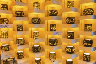 Tea lights in a stall at the Christmas market at St Stephen's Cathedral, Stephans-Platz, Vienna,