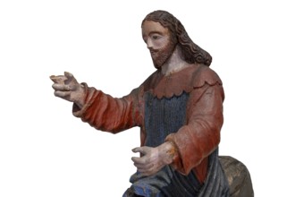 Christ on the palm donkey, on a white background, detail, wooden figure from around 1400, Museum