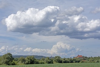 Thunderstorm over Marienburg Castle and Poppenburg Castle, Burgstemmen, Lower Saxony, Germany,