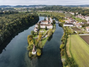 Aerial view of the former Benedictine abbey with the monastery church of St Mary and the pointed