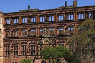 Ottheinrich's building of the Heidelberg castle ruins, destroyed in 1689, castle courtyard,