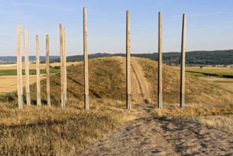 Burial site, reconstructed burial mound with oak posts, ditches and ramparts, princely tomb,