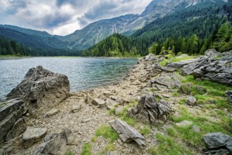 Obernberger See, mountain lake, landscape of the Stubai Alps, weather mood, cloud mood, Obernberg