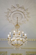 Lit candle style chandelier in the Frederic Chopin Museum building, Warsaw, Poland, Europe