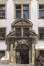 Entrance portal with coat of arms of the historic Regensburg Ratskeller, Regensburg, Upper