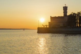 Montfort Castle, sunset, Langenargen, Upper Swabia, Lake Constance, Baden-Württemberg, Germany,