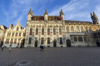 Pedestrians on Castle Square with City Hall, Bruges, Bruges, Belgium, Europe