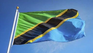 Flags, the national flag of Tanzania flutters in the wind