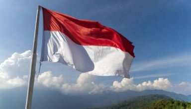 The flag of Indonesia flutters in the wind