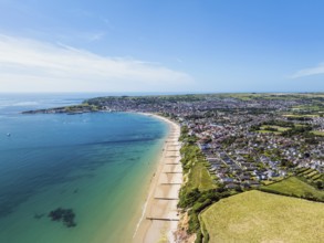 Swanage from Ballard Cliff from a drone, Jurassic Coast, Dorset Coast, Poole, England, United