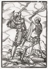 Der Tod kommt zum Soldaten Woodcut von Georg Scharffenberg nach Hans Holbein d. J. Aus Der Todten