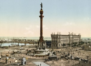 Barcelona. Plaza de la Paz, Spain, c. 1890, Historic, digitally restored reproduction from a 19th