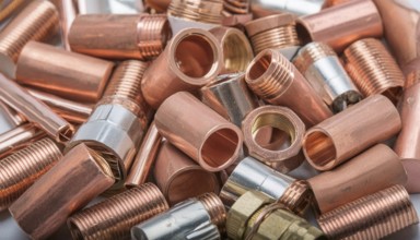 Material, metal, copper, a large quantity of copper fittings and pipe sections