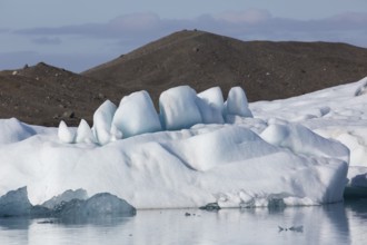 Icebergs on the Joekulsarlon glacial lake or lagoon