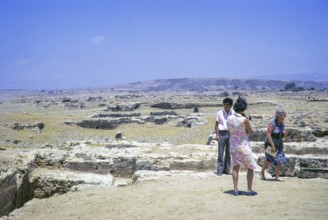 Tourists at ancient ruins, Paphos Archaeological Park, Paphos, Cyprus, Europe 1973, Europe