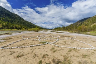 Isar valley nature conservancy area. The wild Isar river flows through its gravel bed past